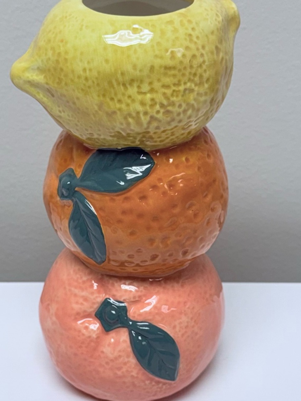 New! Ceramic Stacked Citrus Fruit Vessel / Vase - Yellow Orange Pink, Spring - Picture 5 of 5